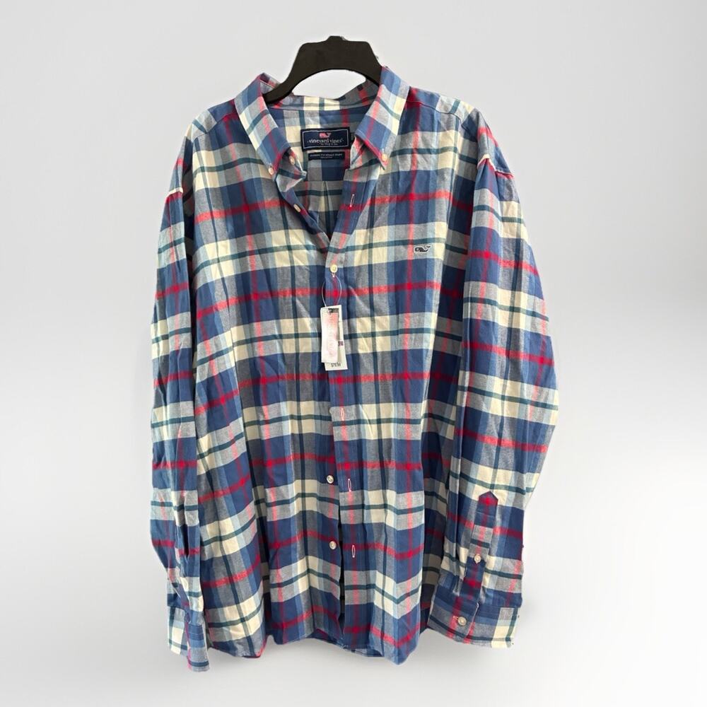 Vineyard Vines Classic Fit Whale Flannel Shirt XXL Mens Red White Blue Plaid NWT